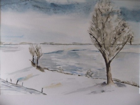 Winterse stilte 1, aquarel